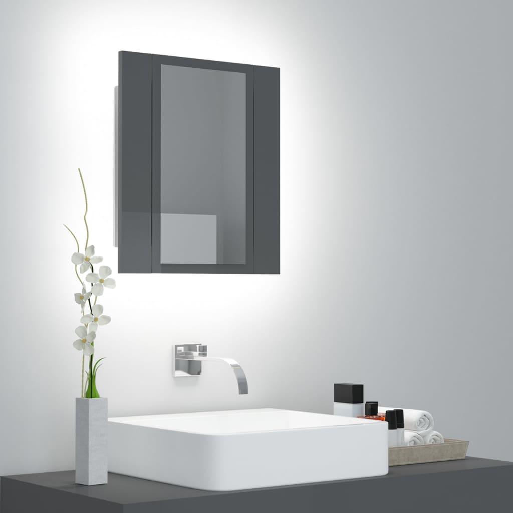 Berkfield LED Bathroom Mirror Cabinet High Gloss Grey 40x12x45 cm Acrylic