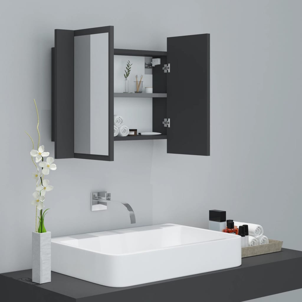 Berkfield LED Bathroom Mirror Cabinet Grey 60x12x45 cm Acrylic