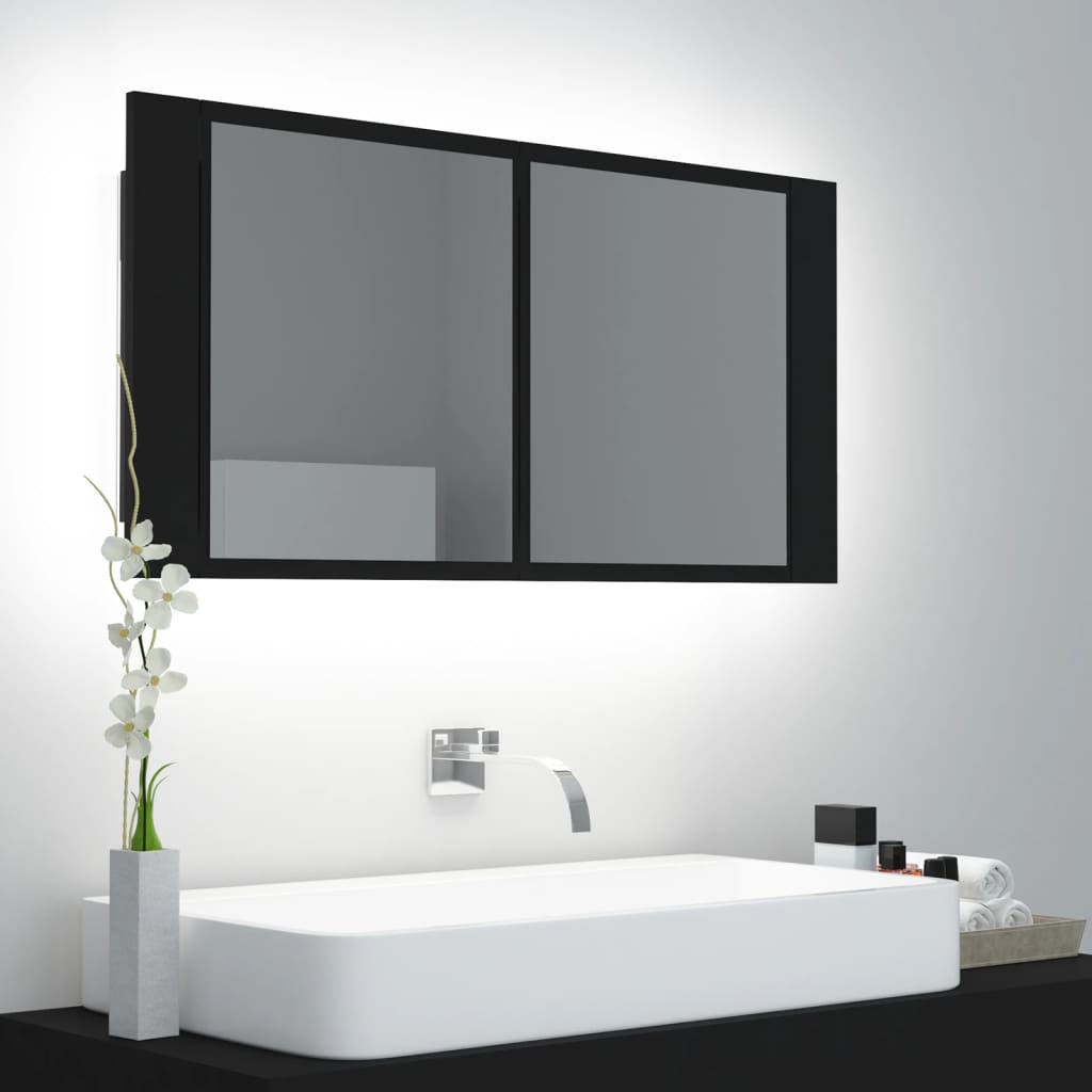 Berkfield LED Bathroom Mirror Cabinet Black 90x12x45 cm Acrylic