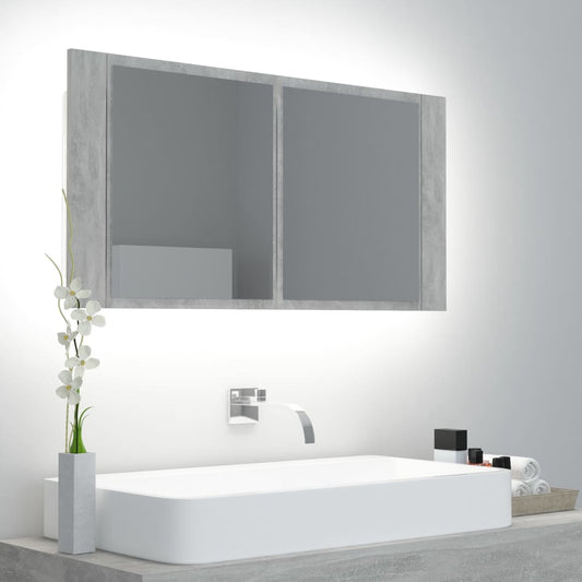 Berkfield LED Bathroom Mirror Cabinet Concrete Grey 90x12x45 cm Acrylic