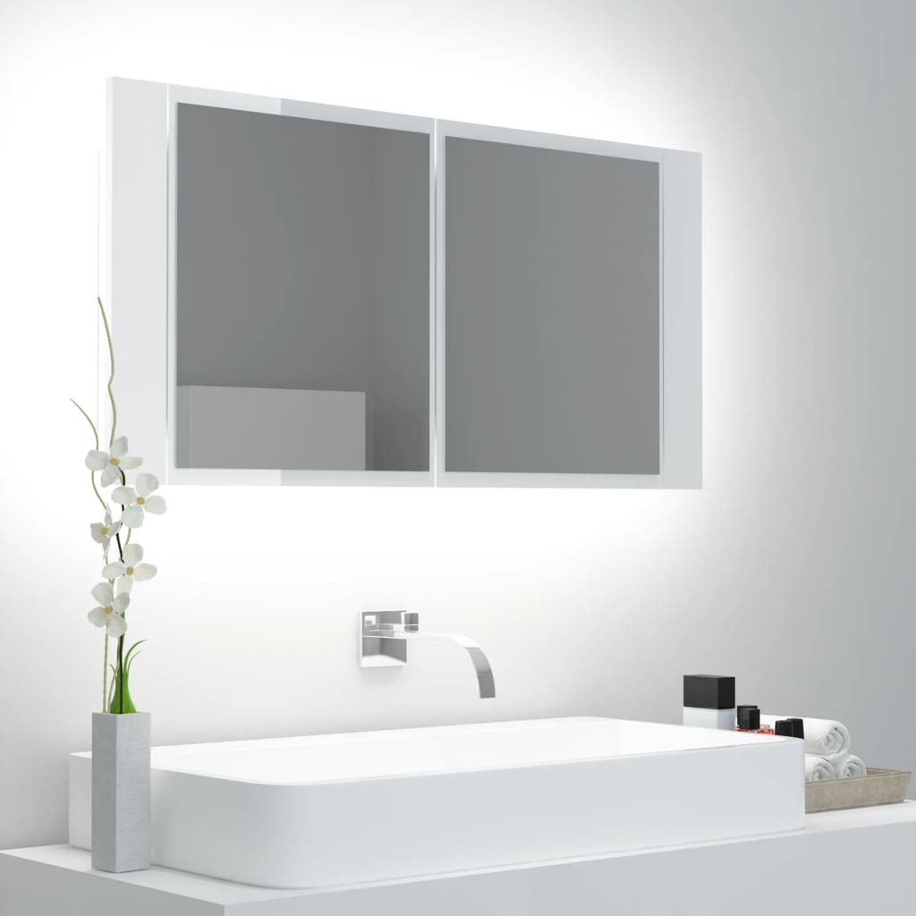 Berkfield LED Bathroom Mirror Cabinet High Gloss White 90x12x45 cm Acrylic