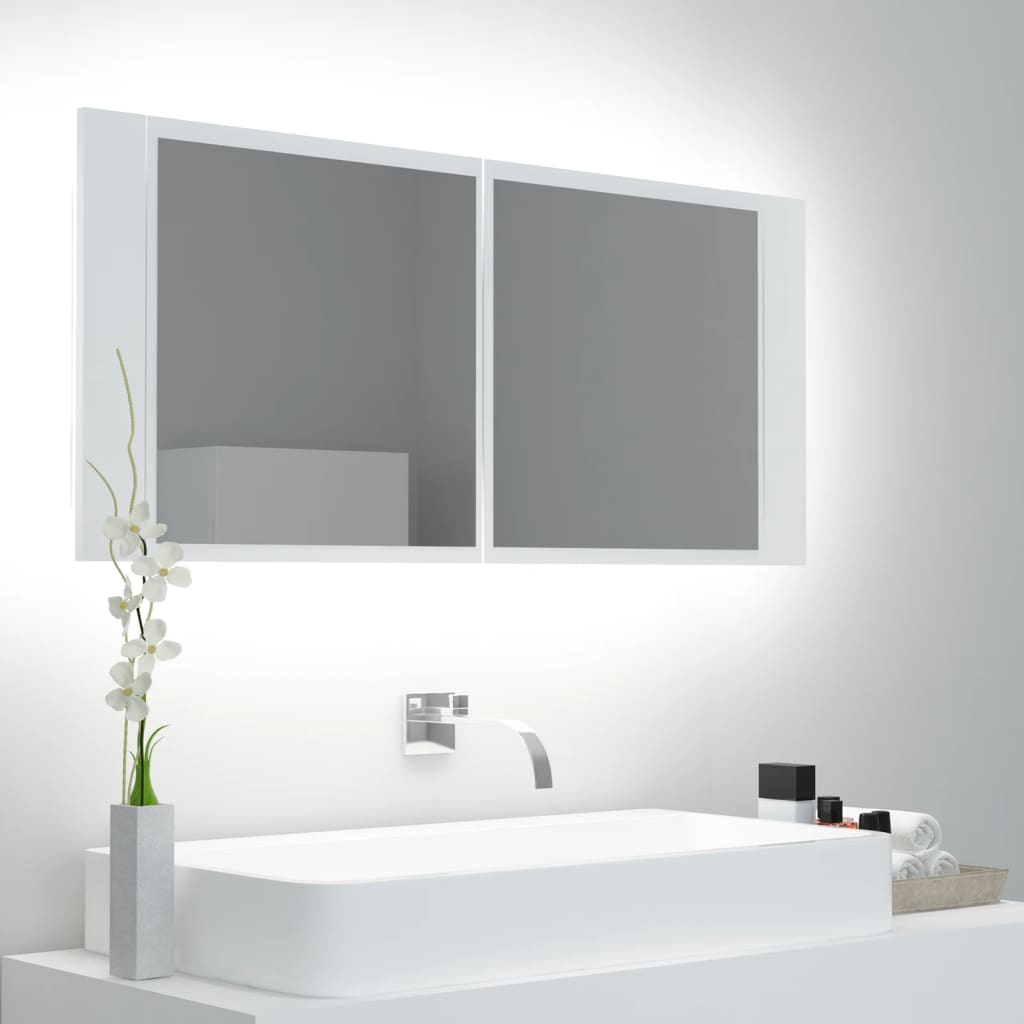 Berkfield LED Bathroom Mirror Cabinet White 100x12x45 cm Acrylic