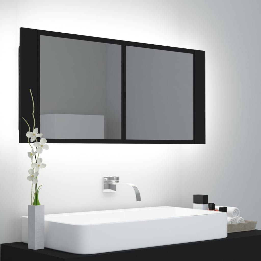 Berkfield LED Bathroom Mirror Cabinet Black 100x12x45 cm Acrylic