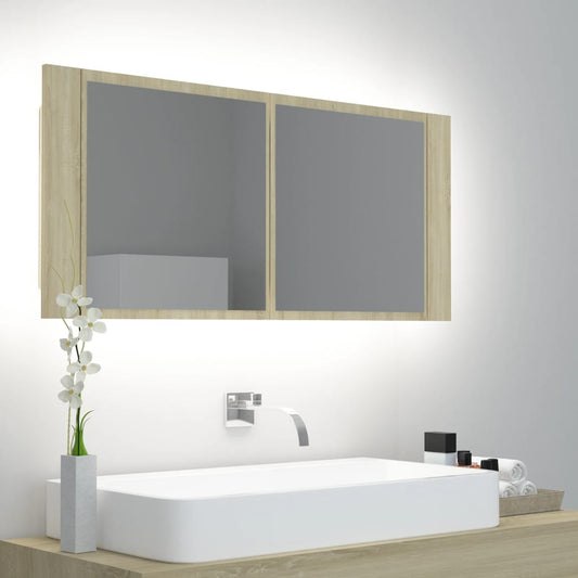 Berkfield LED Bathroom Mirror Cabinet Sonoma Oak 100x12x45 cm Acrylic