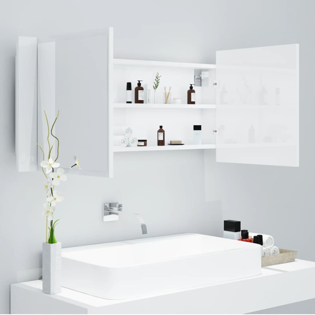 Berkfield LED Bathroom Mirror Cabinet High Gloss White 100x12x45cm Acrylic
