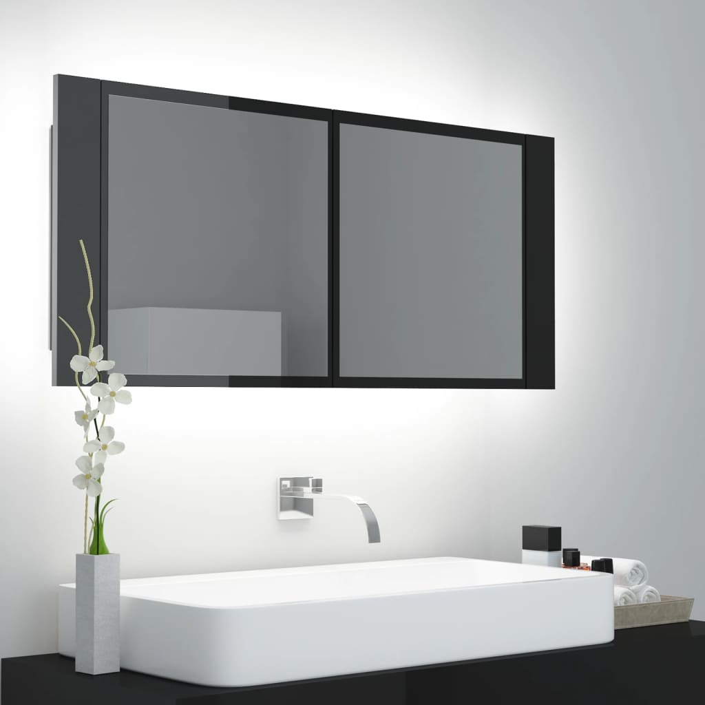 Berkfield LED Bathroom Mirror Cabinet High Gloss Black 100x12x45cm Acrylic