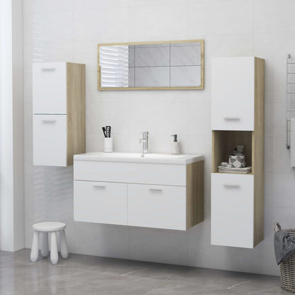 Berkfield Bathroom Cabinet White and Sonoma Oak 30x30x80 cm Engineered Wood