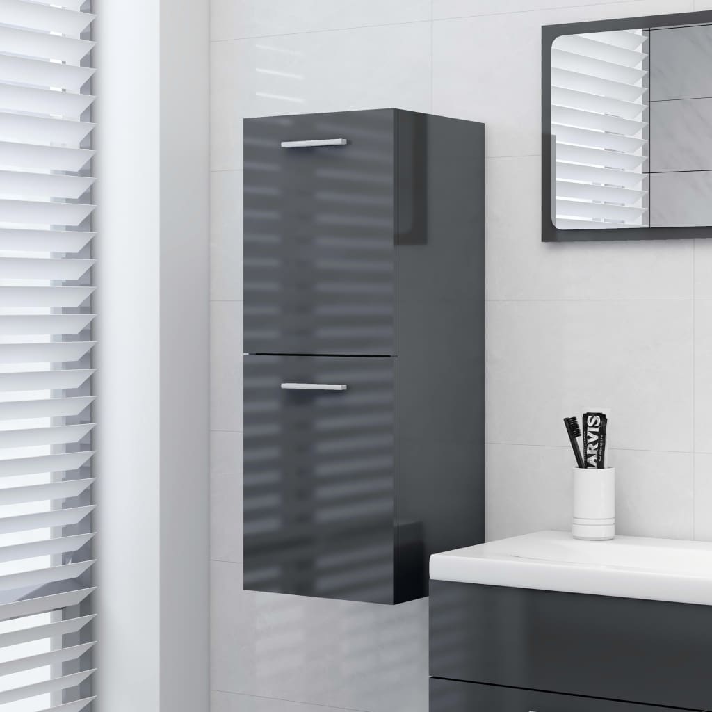 Berkfield Bathroom Cabinet High Gloss Grey 30x30x80 cm Engineered Wood