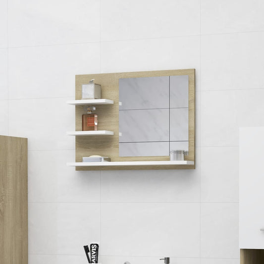 Berkfield Bathroom Mirror White and Sonoma Oak 60x10.5x45 cm Engineered Wood