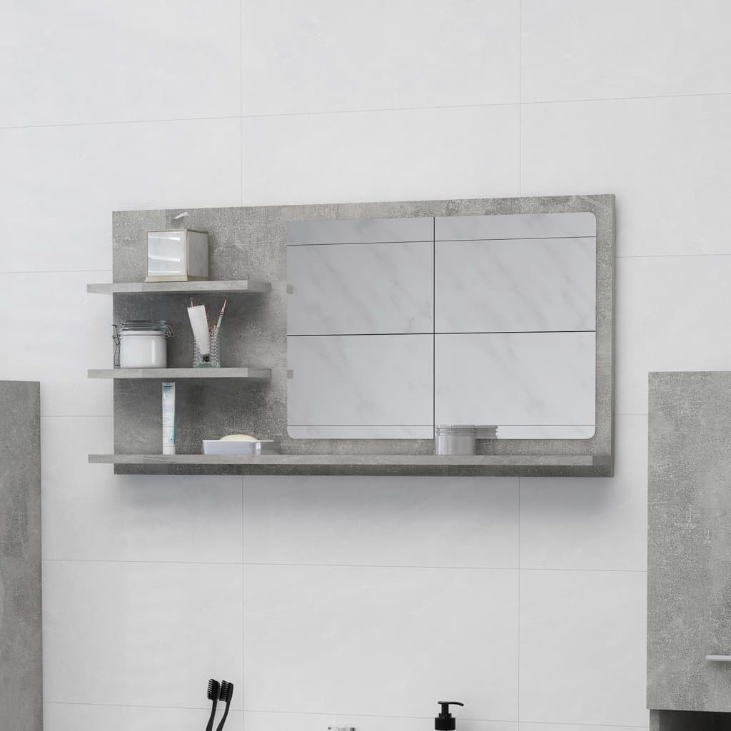 Berkfield Bathroom Mirror Concrete Grey 90x10.5x45 cm Engineered Wood