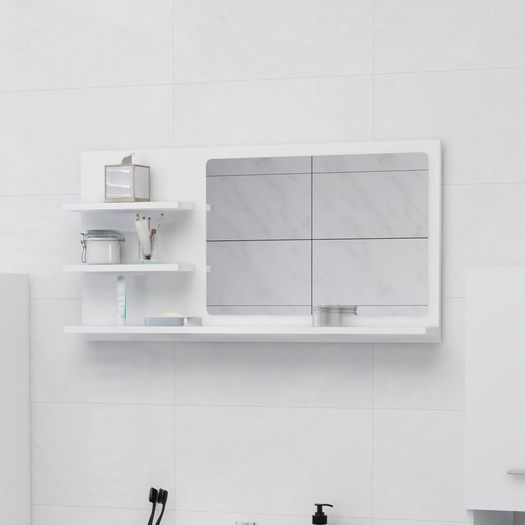 Berkfield Bathroom Mirror High Gloss White 90x10.5x45 cm Engineered Wood