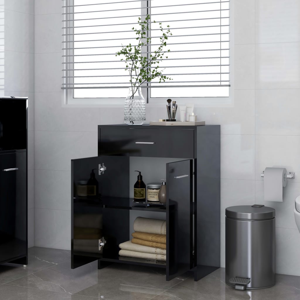 Berkfield Bathroom Cabinet High Gloss Black 60x33x80 cm Engineered Wood