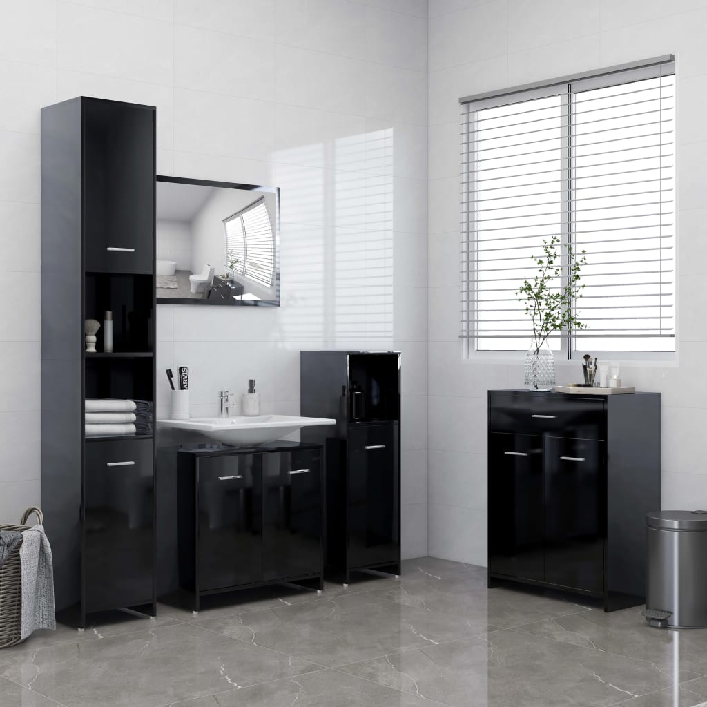 Berkfield Bathroom Cabinet High Gloss Black 60x33x80 cm Engineered Wood