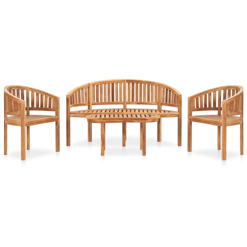 Berkfield 4 Piece Banana Garden Lounge Set Solid Teak Wood