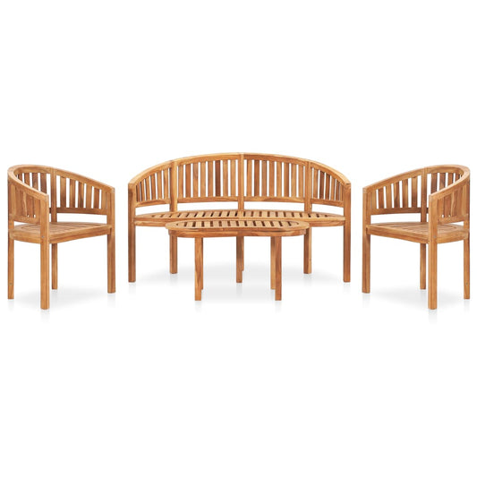 Berkfield 4 Piece Banana Garden Lounge Set Solid Teak Wood