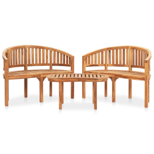 Berkfield 3 Piece Banana Garden Lounge Set Solid Teak Wood