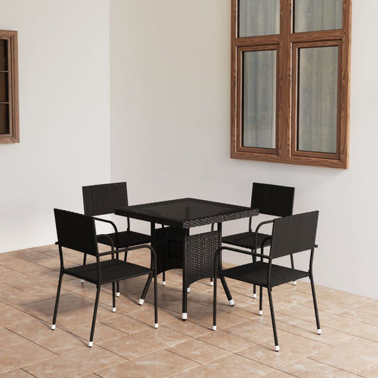 Berkfield 5 Piece Garden Dining Set Poly Rattan Black