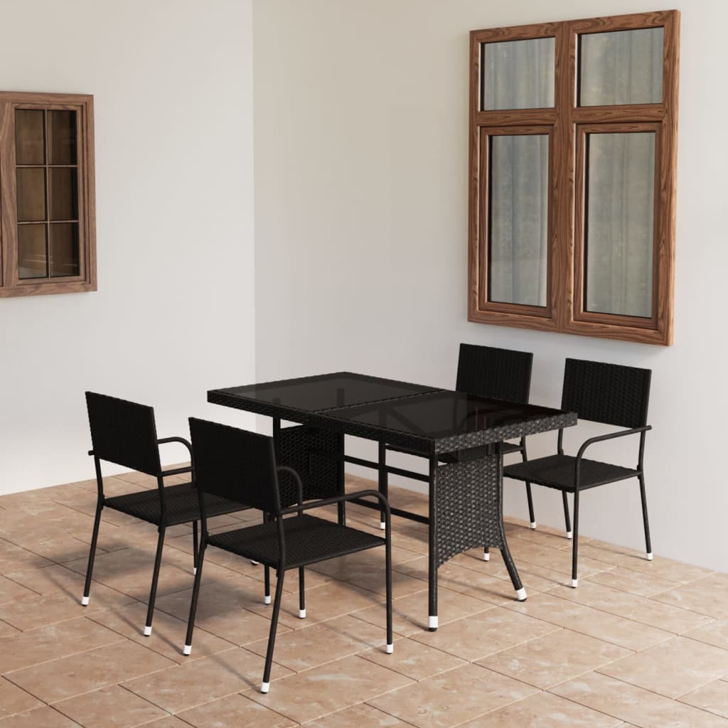 Berkfield 5 Piece Garden Dining Set Poly Rattan Black