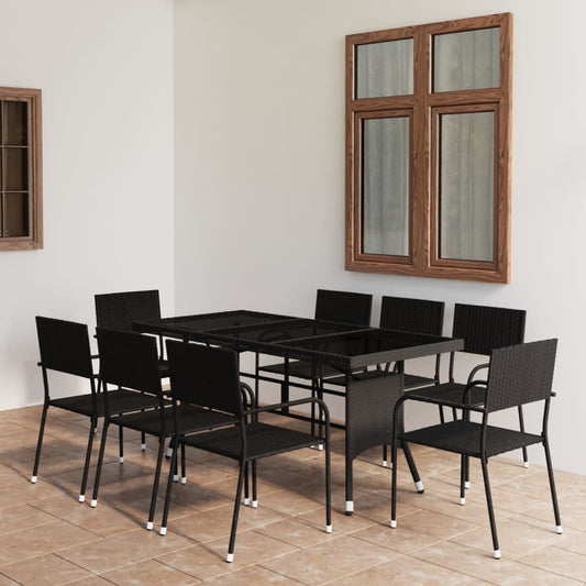 Berkfield 9 Piece Garden Dining Set Poly Rattan Black