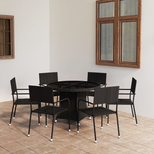 Berkfield 7 Piece Garden Dining Set Poly Rattan Black