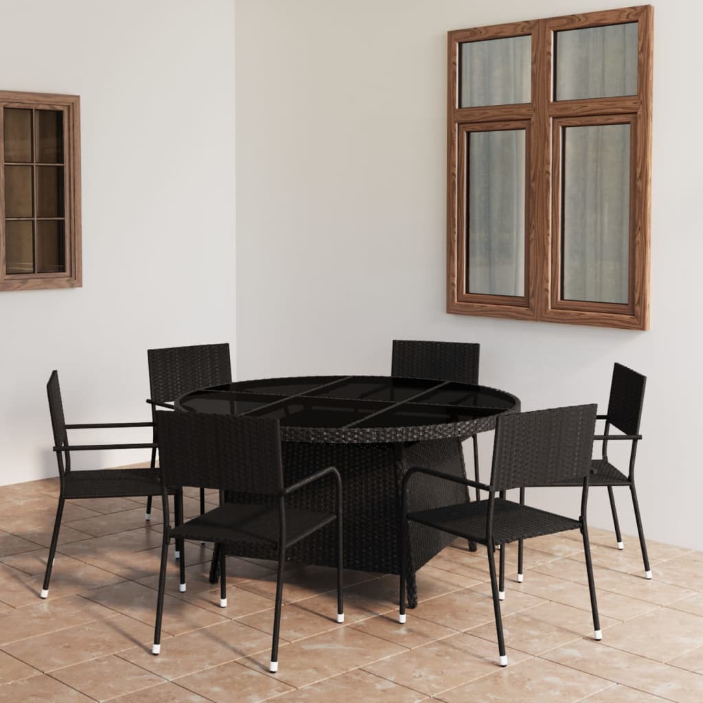 Berkfield 7 Piece Garden Dining Set Poly Rattan Black
