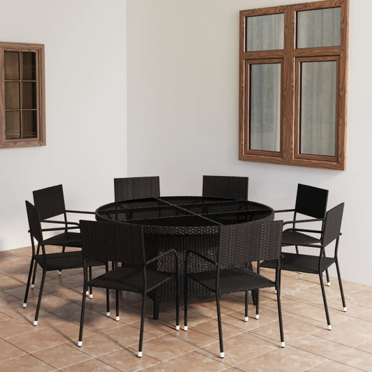 Berkfield 9 Piece Garden Dining Set Poly Rattan Black