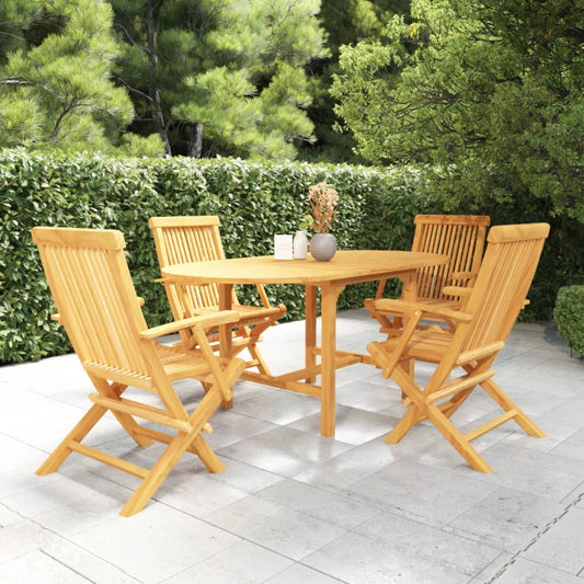 Berkfield 5 Piece Garden Dining Set Solid Teak Wood