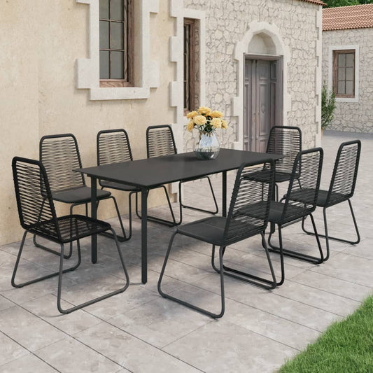 Berkfield 9 Piece Garden Dining Set PVC Rattan Black