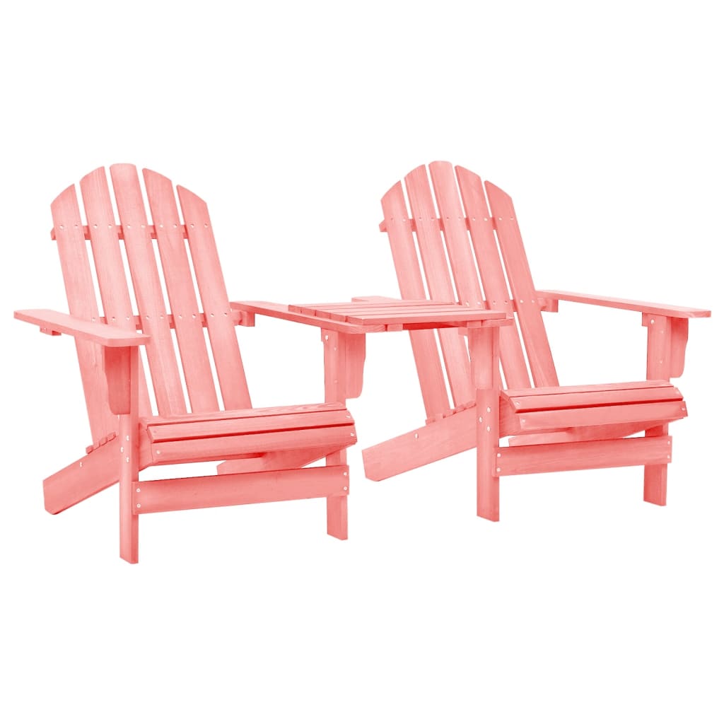 Berkfield Garden Adirondack Chairs with Tea Table Solid Fir Wood Pink