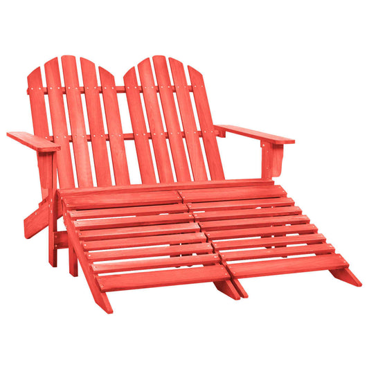 Berkfield 2-Seater Garden Adirondack Chair&Ottoman Fir Wood Red