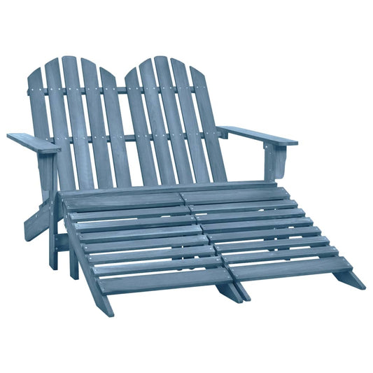 Berkfield 2-Seater Garden Adirondack Chair&Ottoman Fir Wood Blue