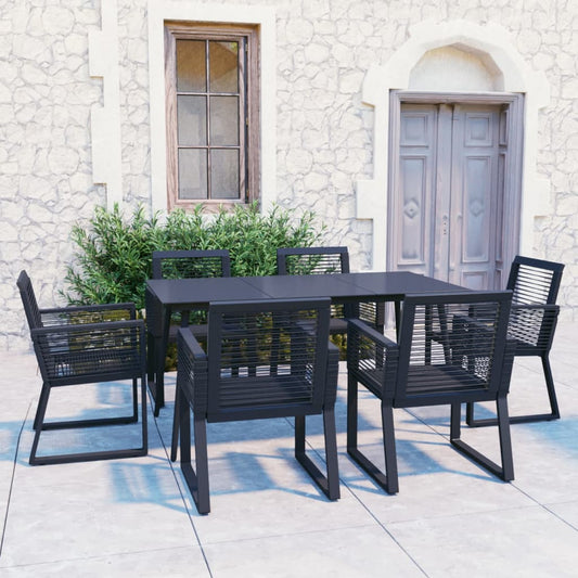 Berkfield 7 Piece Outdoor Dining Set PVC Rattan Black
