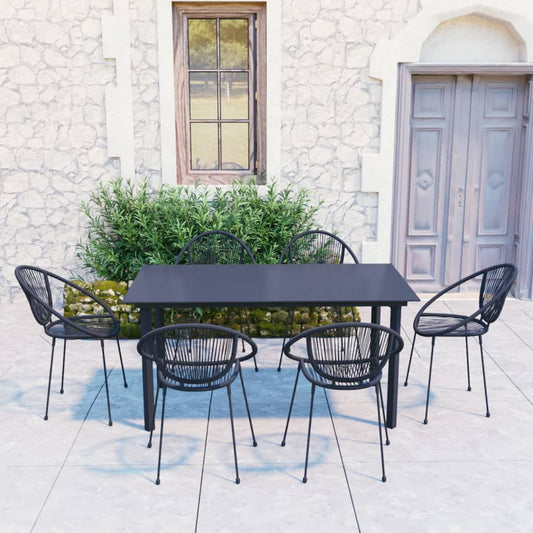 Berkfield 7 Piece Outdoor Dining Set PVC Rattan Black