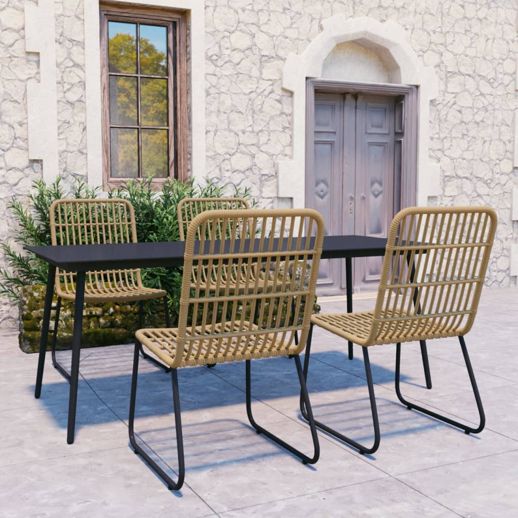 Berkfield 5 Piece Outdoor Dining Set Poly Rattan and Glass