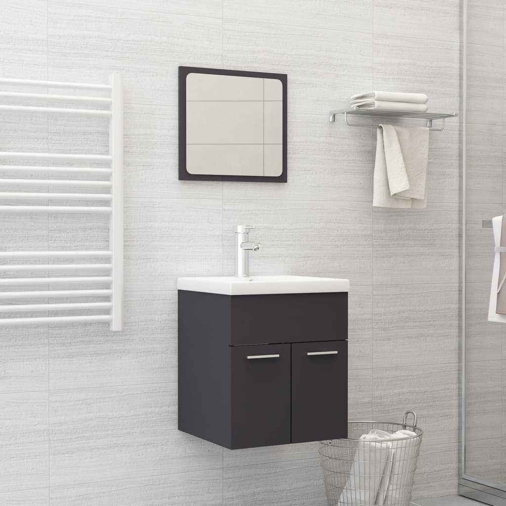 Berkfield 2 Piece Bathroom Furniture Set Grey Engineered Wood