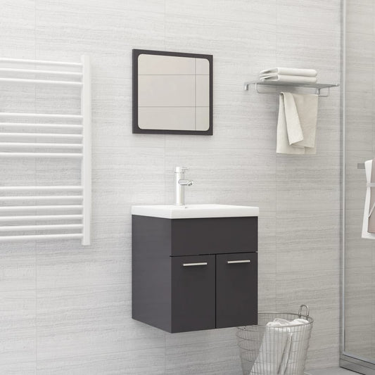 Berkfield 2 Piece Bathroom Furniture Set High Gloss Grey Engineered Wood