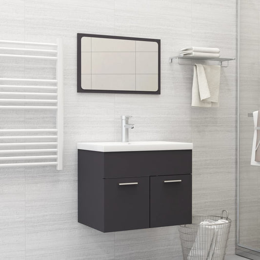 Berkfield 2 Piece Bathroom Furniture Set Grey Engineered Wood