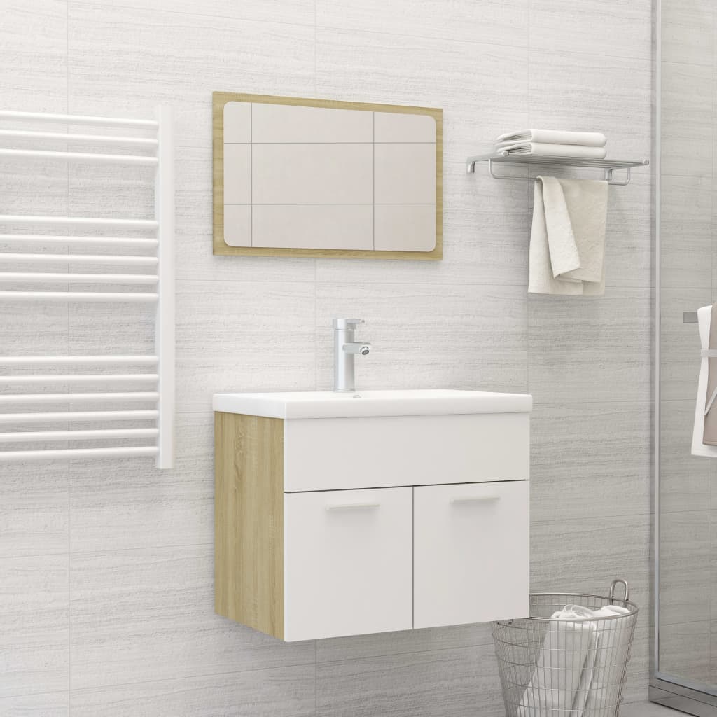 Berkfield 2 Piece Bathroom Furniture Set White and Sonoma Oak Engineered Wood