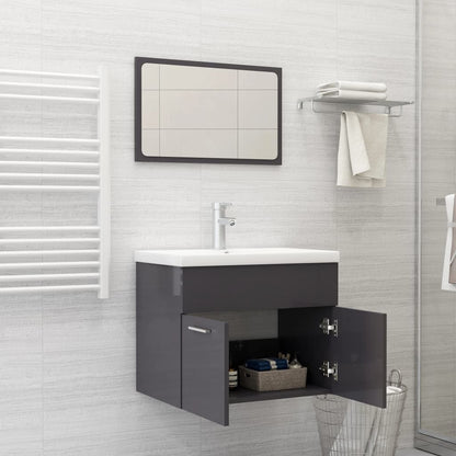 Berkfield 2 Piece Bathroom Furniture Set High Gloss Grey Engineered Wood