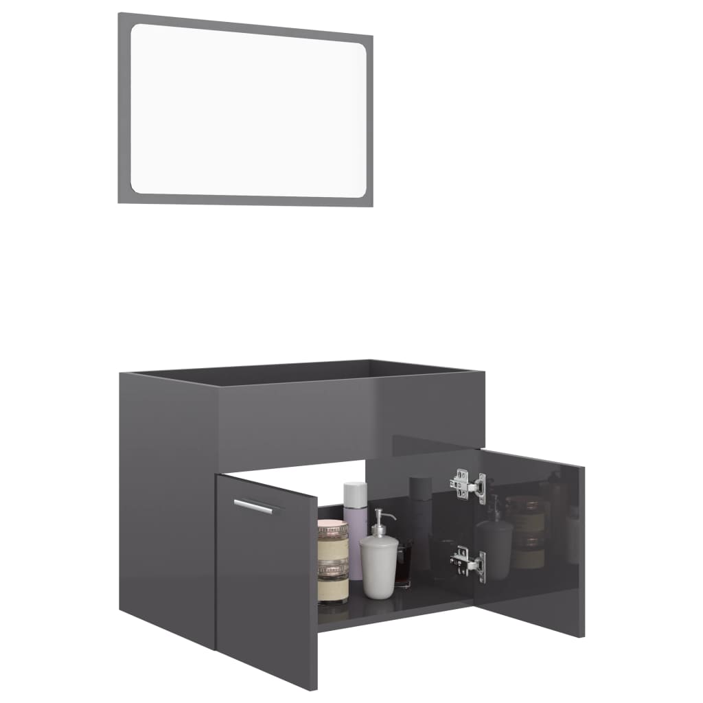 Berkfield 2 Piece Bathroom Furniture Set High Gloss Grey Engineered Wood