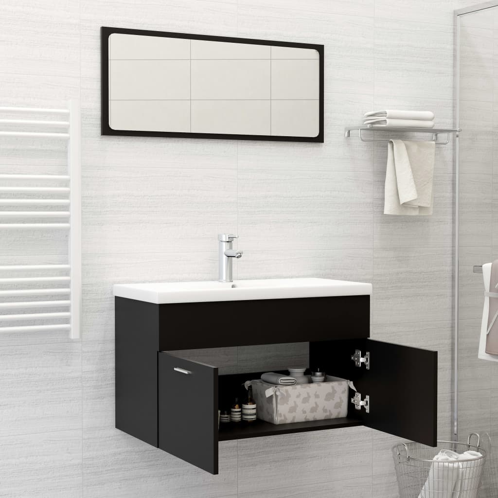 Berkfield 2 Piece Bathroom Furniture Set Black Engineered Wood