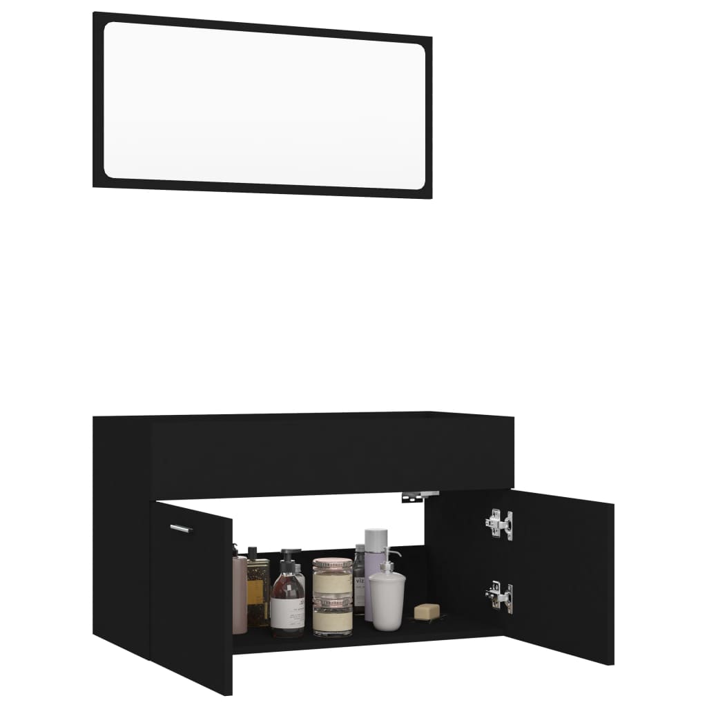 Berkfield 2 Piece Bathroom Furniture Set Black Engineered Wood