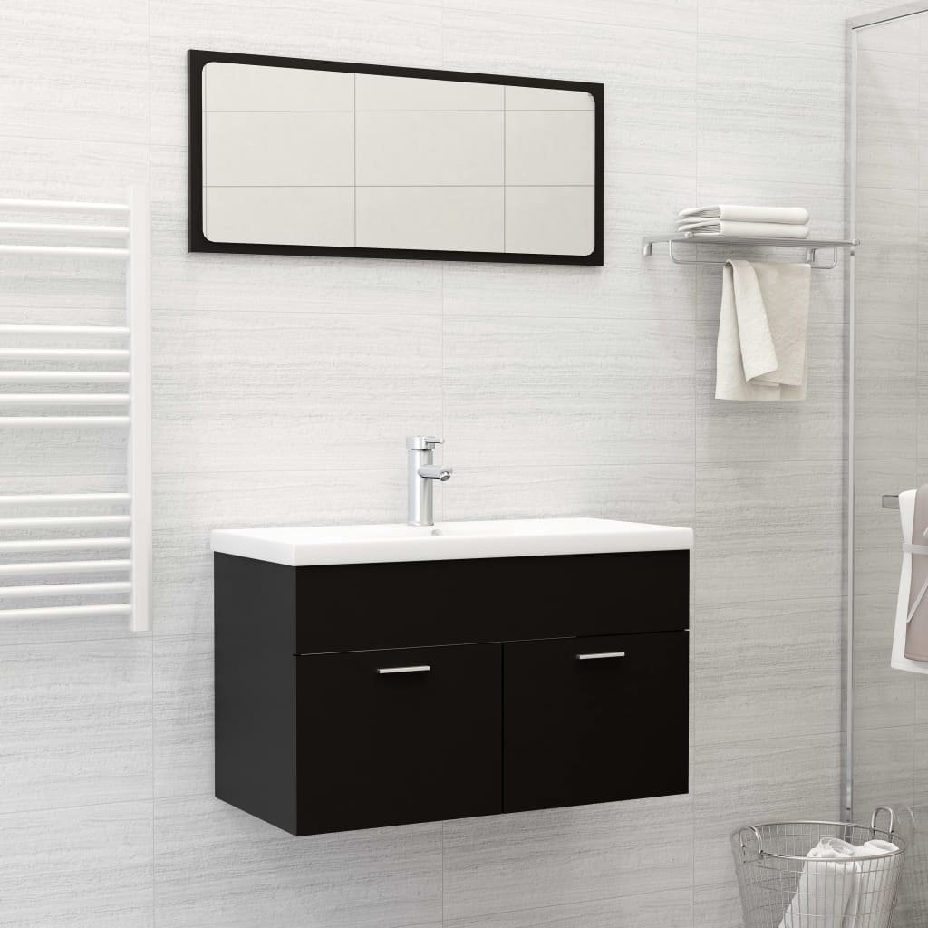 Berkfield 2 Piece Bathroom Furniture Set Black Engineered Wood
