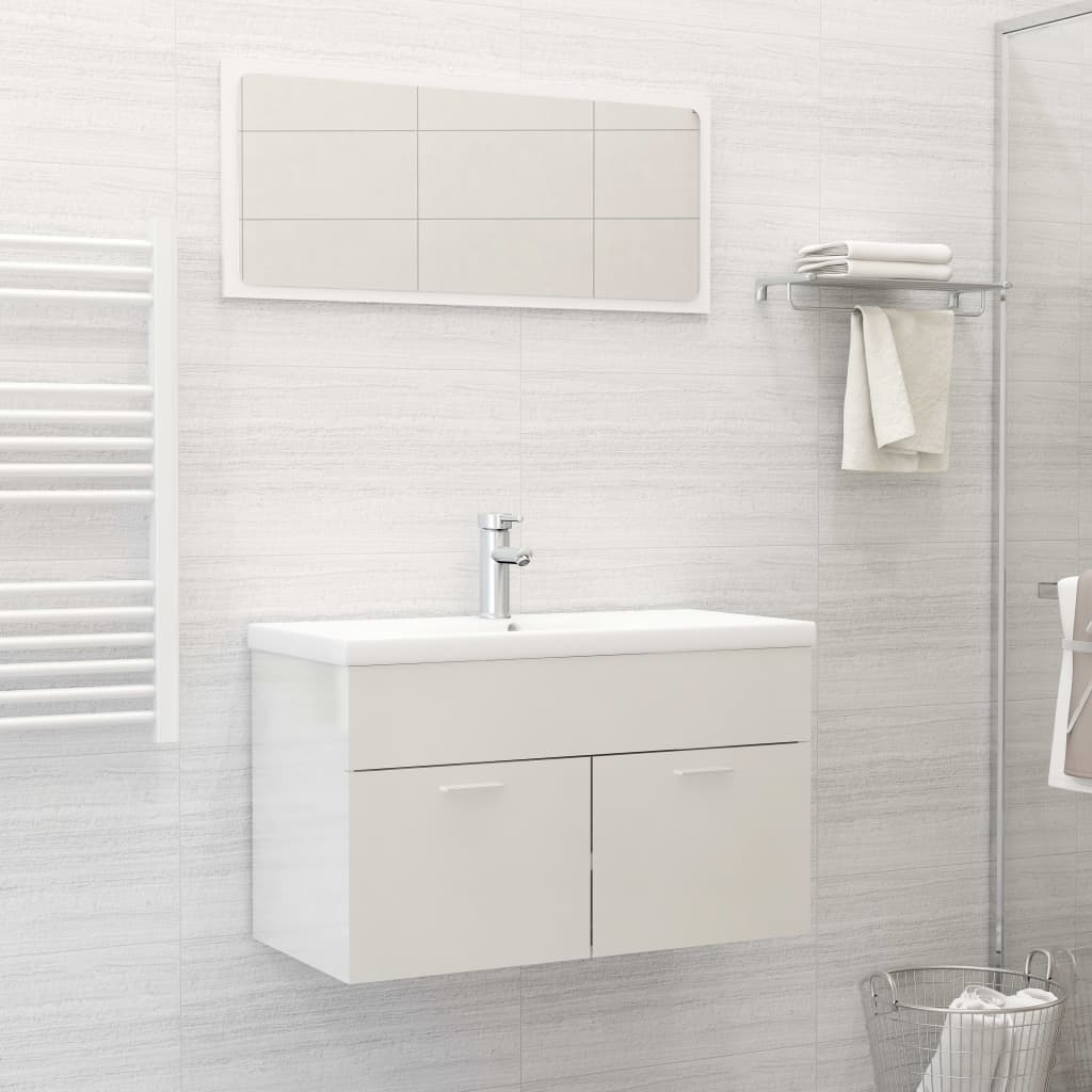 Berkfield 2 Piece Bathroom Furniture Set High Gloss White Engineered Wood