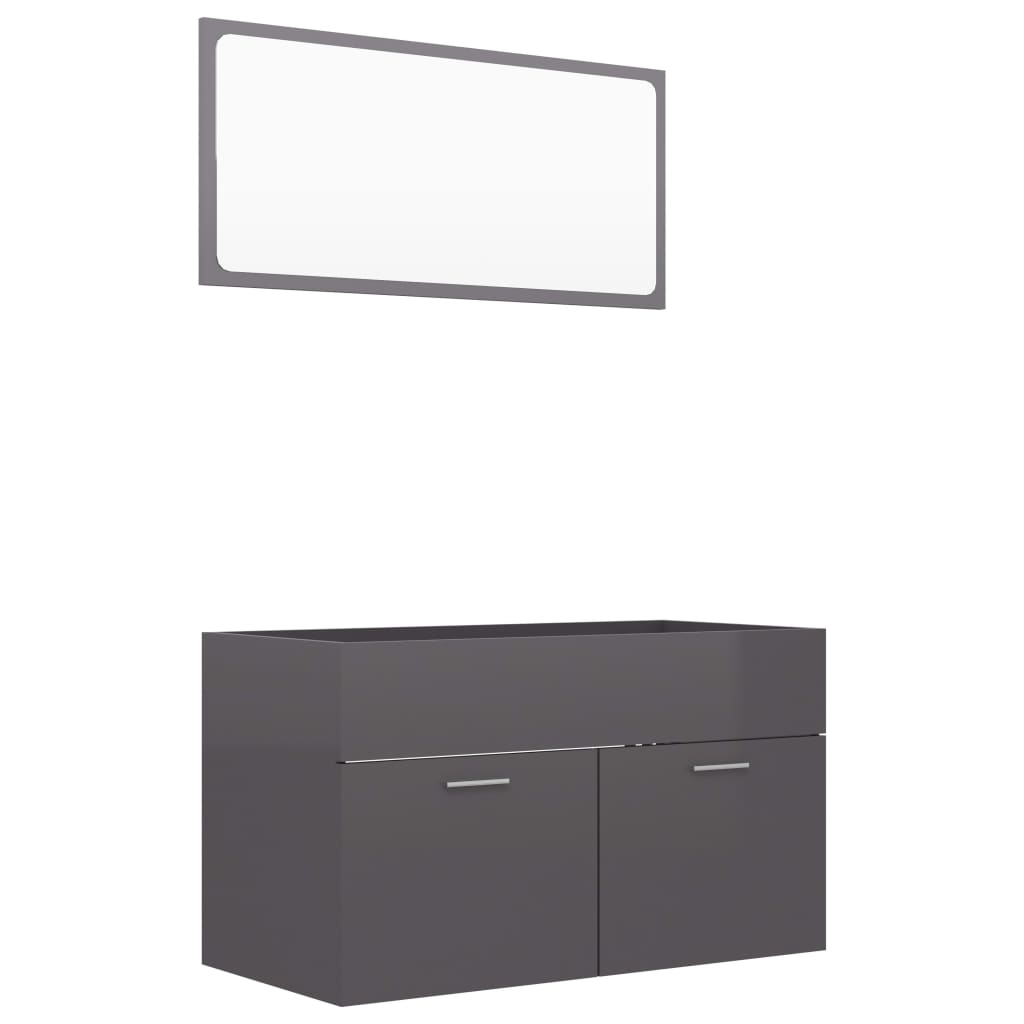 Berkfield 2 Piece Bathroom Furniture Set High Gloss Grey Engineered Wood