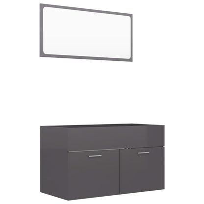 Berkfield 2 Piece Bathroom Furniture Set High Gloss Grey Engineered Wood