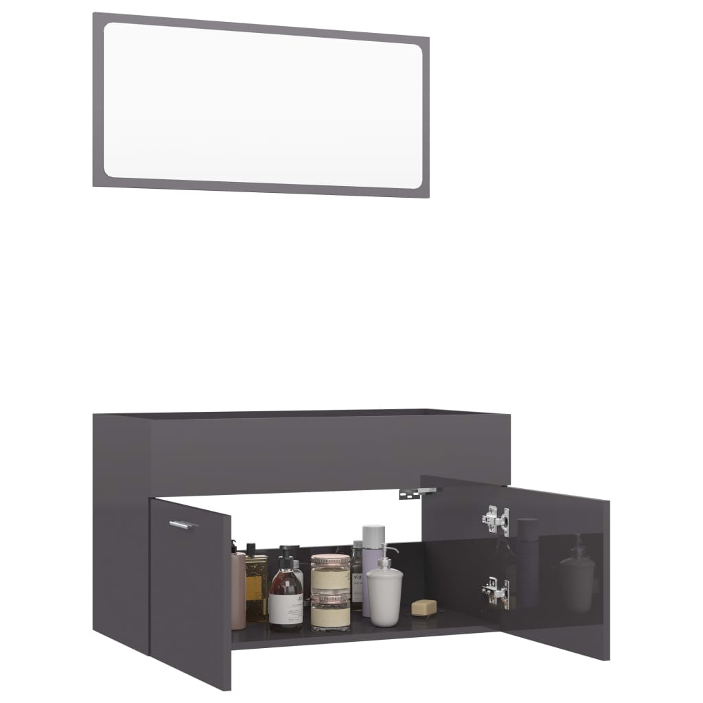 Berkfield 2 Piece Bathroom Furniture Set High Gloss Grey Engineered Wood