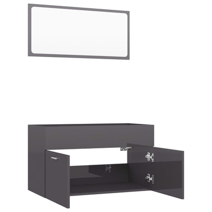 Berkfield 2 Piece Bathroom Furniture Set High Gloss Grey Engineered Wood