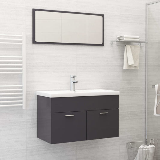 Berkfield 2 Piece Bathroom Furniture Set High Gloss Grey Engineered Wood