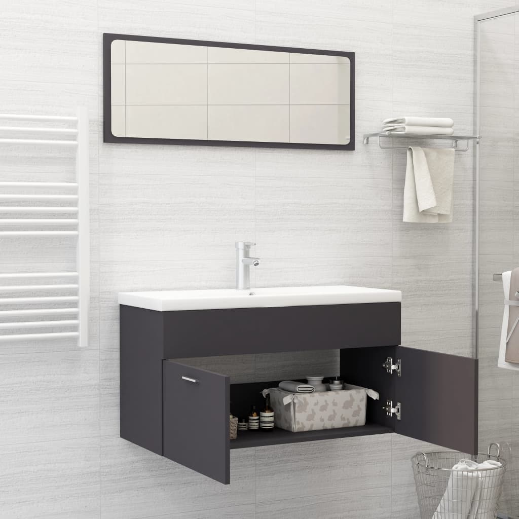 Berkfield 2 Piece Bathroom Furniture Set Grey Engineered Wood